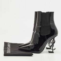 Saint Laurent Paris Black Patent Leather Opyum Pointed Toe Ankle Booties Size 37