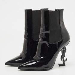 Saint Laurent Paris Black Patent Leather Opyum Pointed Toe Ankle Booties Size 37