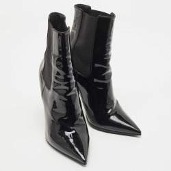 Saint Laurent Paris Black Patent Leather Opyum Pointed Toe Ankle Booties Size 37