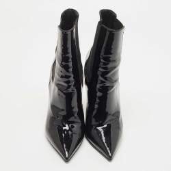Saint Laurent Paris Black Patent Leather Opyum Pointed Toe Ankle Booties Size 37