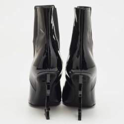 Saint Laurent Paris Black Patent Leather Opyum Pointed Toe Ankle Booties Size 37