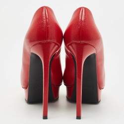 Pre Owned Saint Laurent Paris Red Textured Leather Janis Platform Pointed Toe Pumps Size 36