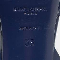 Saint Laurent Paris Navy Blue Leather Tribute Platform Ankle Strap Sandals Size 38