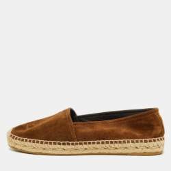 Saint Laurent Brown Suede Cassandra Espadrilles Slip On Loafers Size 37.5