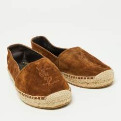 Saint Laurent Brown Suede Cassandra Espadrilles Slip On Loafers Size 37.5