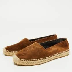Saint Laurent Brown Suede Cassandra Espadrilles Slip On Loafers Size 37.5