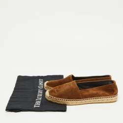Saint Laurent Brown Suede Cassandra Espadrilles Slip On Loafers Size 37.5