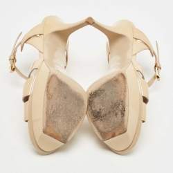 Pre Owned Saint Laurent Beige Patent Tribute Ankle Strap Sandals Size 38