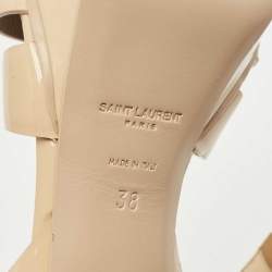 Pre Owned Saint Laurent Beige Patent Tribute Ankle Strap Sandals Size 38