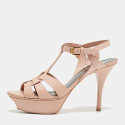 Pre Owned Saint Laurent Pink Leather Leather Tribute Sandals Size 36