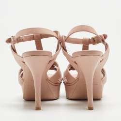 Pre Owned Saint Laurent Pink Leather Leather Tribute Sandals Size 36