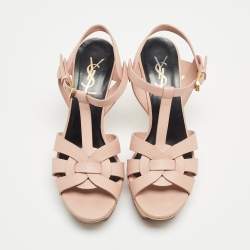 Pre Owned Saint Laurent Pink Leather Leather Tribute Sandals Size 36