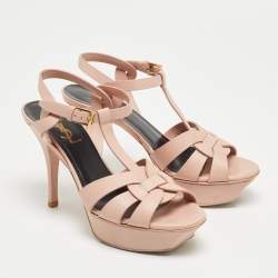 Pre Owned Saint Laurent Pink Leather Leather Tribute Sandals Size 36