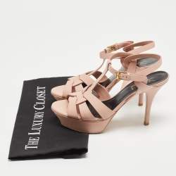 Pre Owned Saint Laurent Pink Leather Leather Tribute Sandals Size 36