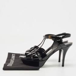 Saint Laurent Black Patent Leather Tribute  Sandals Size 38