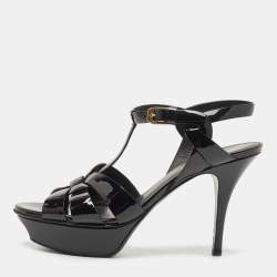 Saint Laurent Black Patent Leather Tribute  Sandals Size 38