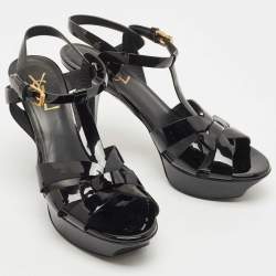 Saint Laurent Black Patent Leather Tribute  Sandals Size 38