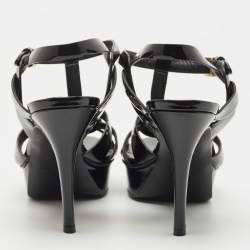 Saint Laurent Black Patent Leather Tribute  Sandals Size 38