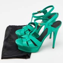 Saint Laurent Green Leather Tribute Sandals Size 40
