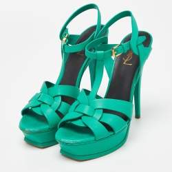 Saint Laurent Green Leather Tribute Sandals Size 40