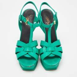 Saint Laurent Green Leather Tribute Sandals Size 40