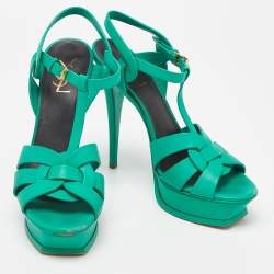 Saint Laurent Green Leather Tribute Sandals Size 40