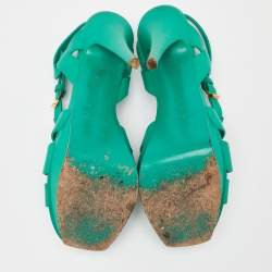 Saint Laurent Green Leather Tribute Sandals Size 40