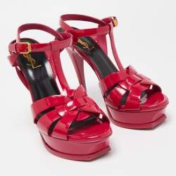 Saint Laurent Purple Patent Tribute Ankle Strap Sandals Size 39