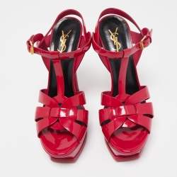Saint Laurent Purple Patent Tribute Ankle Strap Sandals Size 39