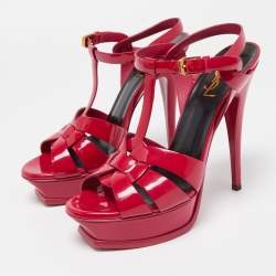 Saint Laurent Purple Patent Tribute Ankle Strap Sandals Size 39