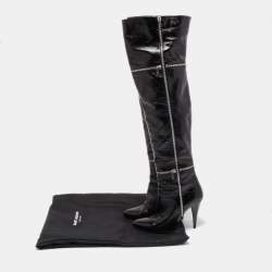Pre Owned Saint Laurent Black Leather Knee Length Boots Size 39