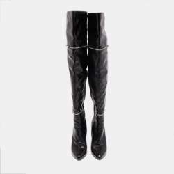 Pre Owned Saint Laurent Black Leather Knee Length Boots Size 39