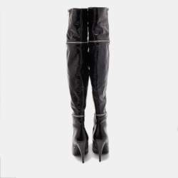 Pre Owned Saint Laurent Black Leather Knee Length Boots Size 39