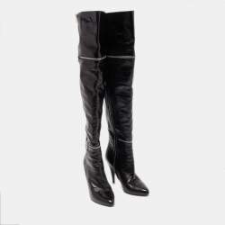 Pre Owned Saint Laurent Black Leather Knee Length Boots Size 39