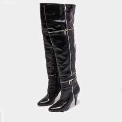 Pre Owned Saint Laurent Black Leather Knee Length Boots Size 39