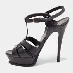 Saint Laurent Black Leather Tribute Sandals Size 37.5