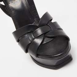 Saint Laurent Black Leather Tribute Sandals Size 37.5