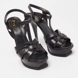 Saint Laurent Black Leather Tribute Sandals Size 37.5