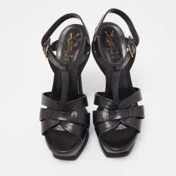 Saint Laurent Black Leather Tribute Sandals Size 37.5