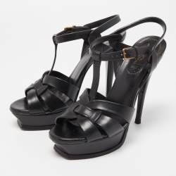 Saint Laurent Black Leather Tribute Sandals Size 37.5