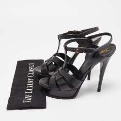 Saint Laurent Black Leather Tribute Sandals Size 37.5