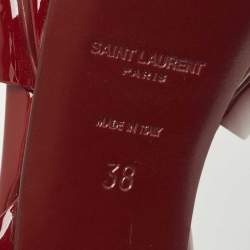 Pre Owned Saint Laurent Burgundy Patent Tribute Ankle Strap Sandals Size 38