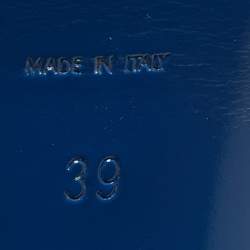 Pre Owned Saint Laurent Blue Patent Tribute Ankle Strap Sandals Size 39