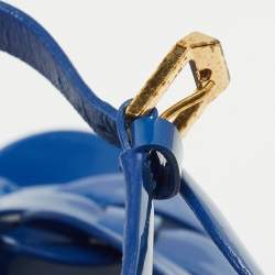 Pre Owned Saint Laurent Blue Patent Tribute Ankle Strap Sandals Size 39