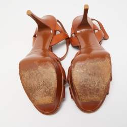 Pre Owned Saint Laurent Brown Leather Tribute Ankle Strap Sandals Size 41