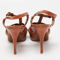 Pre Owned Saint Laurent Brown Leather Tribute Ankle Strap Sandals Size 41