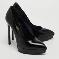 Pre Owned Saint Laurent Black Patent Leather Janis Platform Pointed Toe Pumps Size 36