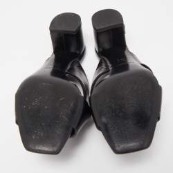 Pre Owned Saint Laurent Black Leather Loulou Criss Cross Block Heel Slide Sandals Size 37.5