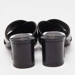 Pre Owned Saint Laurent Black Leather Loulou Criss Cross Block Heel Slide Sandals Size 37.5