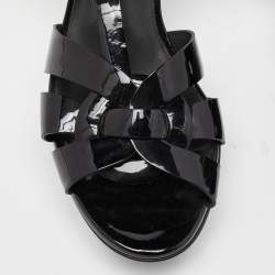 Pre Owned Saint Laurent Black Patent Leather Tribute Ankle Strap Sandals Size 37.5